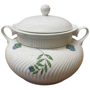 Dansk Florett White Porcelain Covered Vegetable Bowl Floral Blue Green